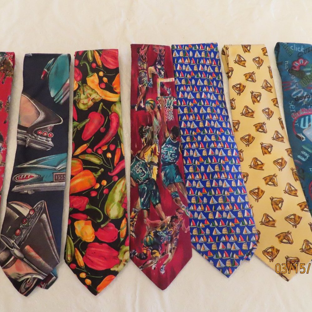 Lands' End & Novelty Neckties Lot of 7 Silk ties